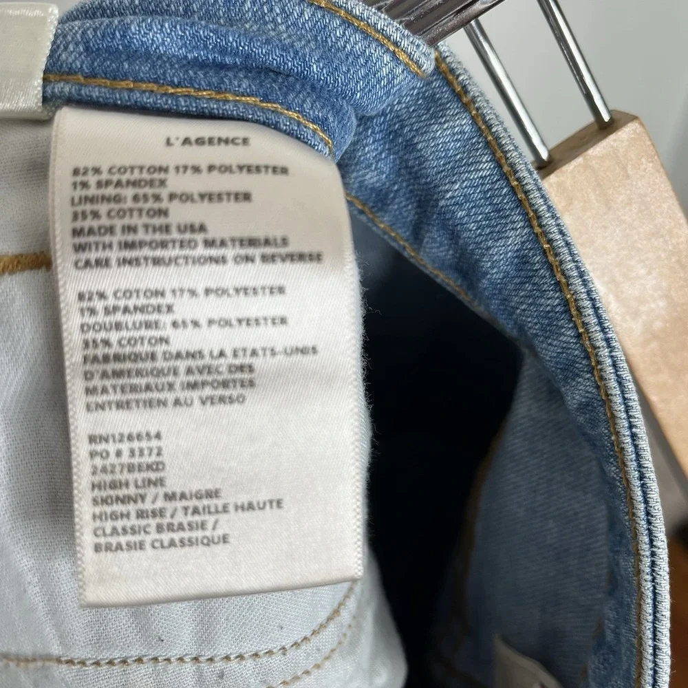 L'Agence High Line Skinny Jeans Womens Size 27 Stretch Distressed Light Wash